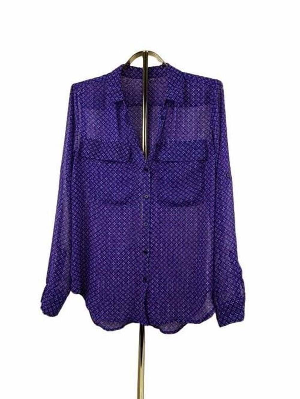 Kut From The Kloth Button Down Shirt Size M Blue Geometric Sheer Blouse